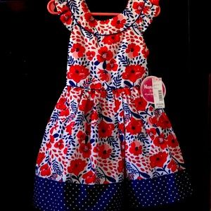 Girls blue, red & white dress. Size 5T.